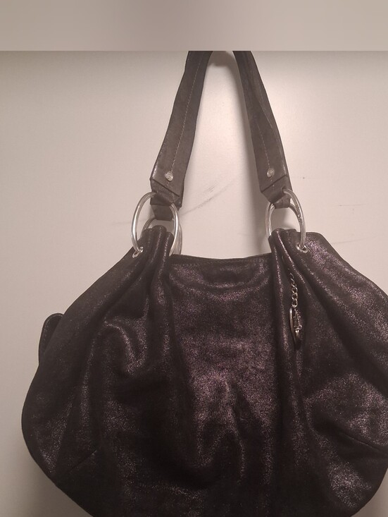Juicy Couture Handbags - Vintage Y2K Juicy Couture Black Metallic Shimmer Leather Shoulder Bag Hobo